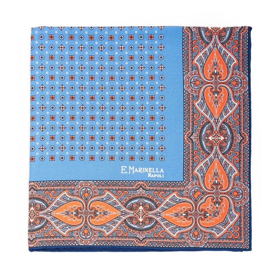 New E.Marinella Bluette Hand-Printed Silk Pocket Square - Small Flower Pattern