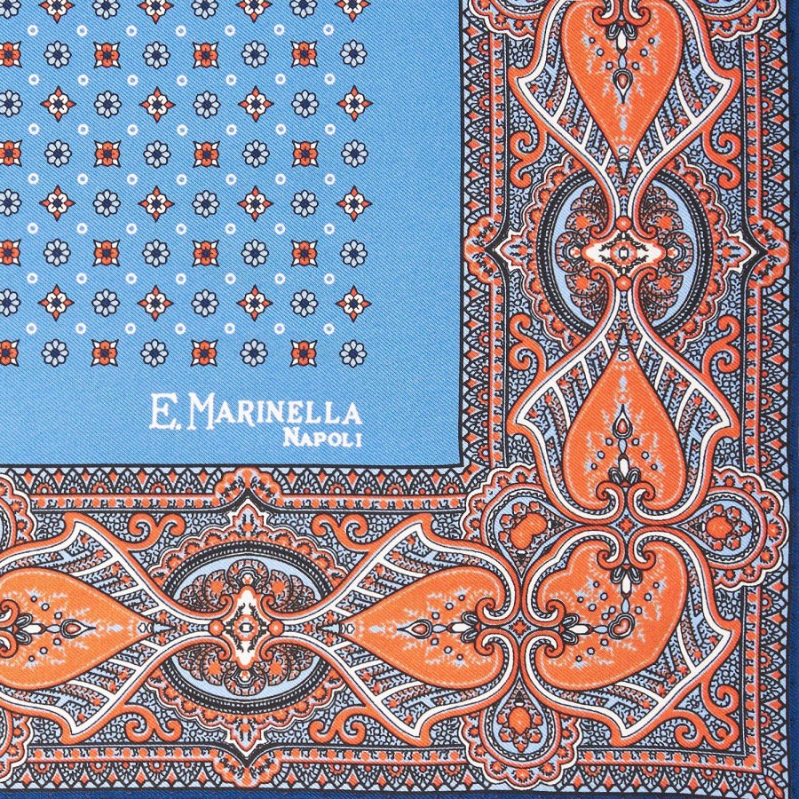 New E.Marinella Bluette Hand-Printed Silk Pocket Square - Small Flower Pattern