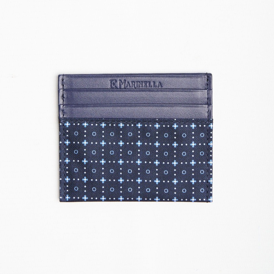 Wholesale E.Marinella Dark Blue Silk And Leather Credit Card Holder 5 Compartments