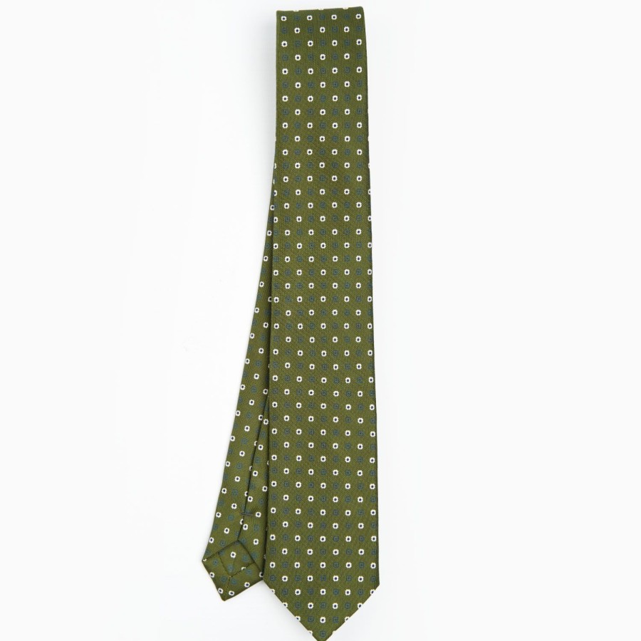 New E.Marinella Olive Green Sartorial 7 Cm Tie - Small Flower Pattern