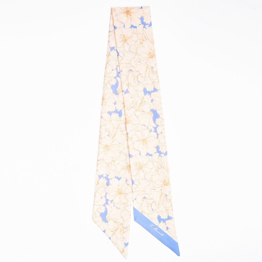 Clearance E.Marinella Light Blue Silk Twilly Floral Pattern