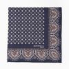 Wholesale E.Marinella Dark Blue Hand-Printed Silk Pocket Square Large Flower Pattern