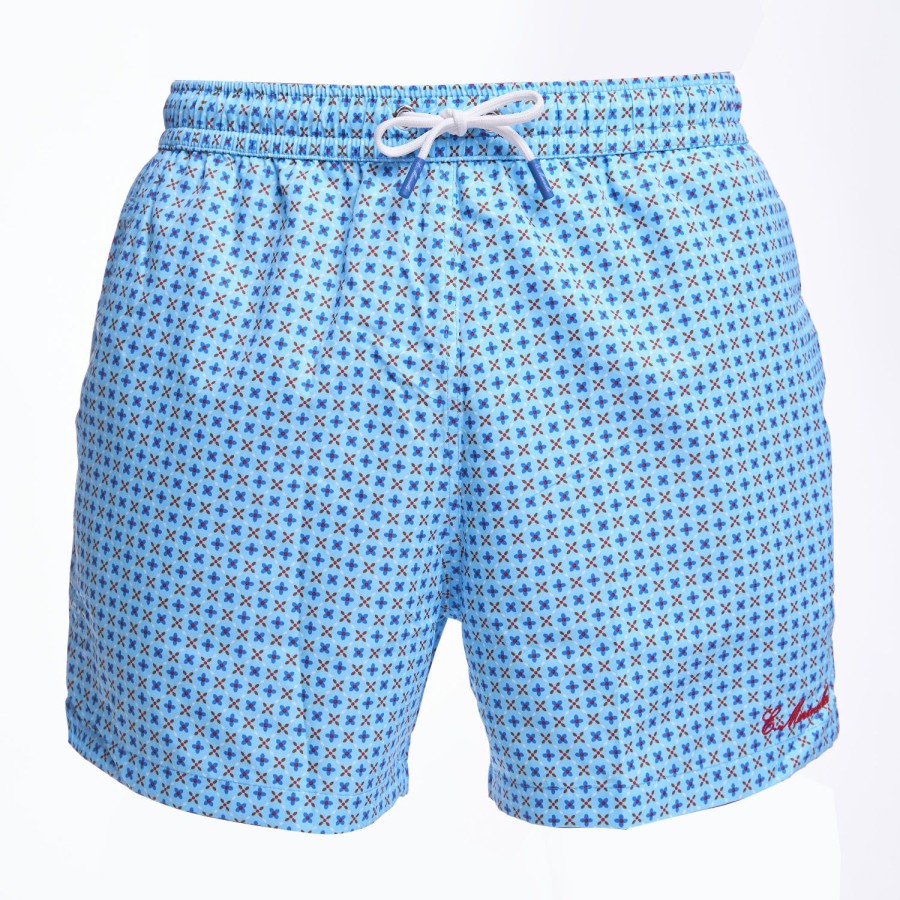 Hot E.Marinella Light Blue Swim Short - Small Flower Pattern