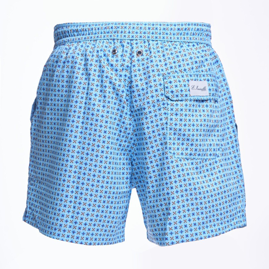 Hot E.Marinella Light Blue Swim Short - Small Flower Pattern