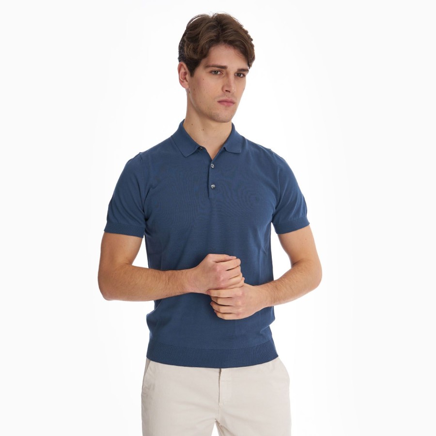 Online E.Marinella Blue Short Sleeve Knitted Polo