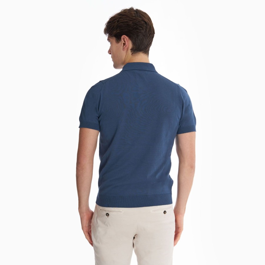 Online E.Marinella Blue Short Sleeve Knitted Polo