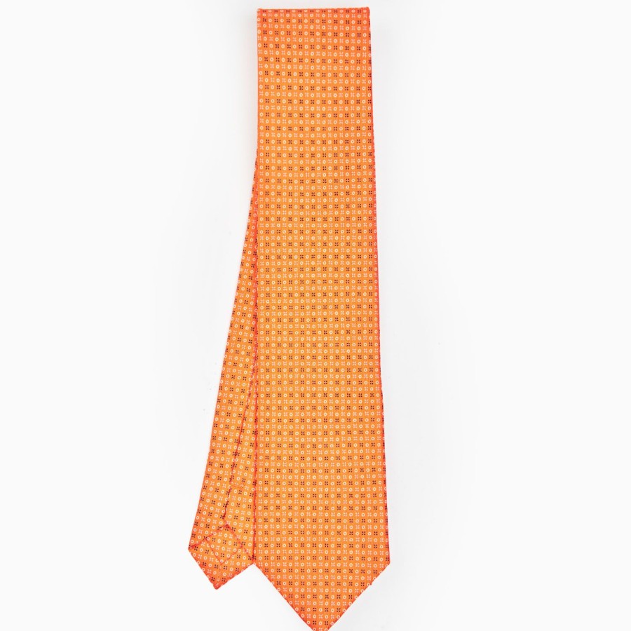 Clearance E.Marinella Orange Sartorial Classic Silk Tie - Small Flower Designs