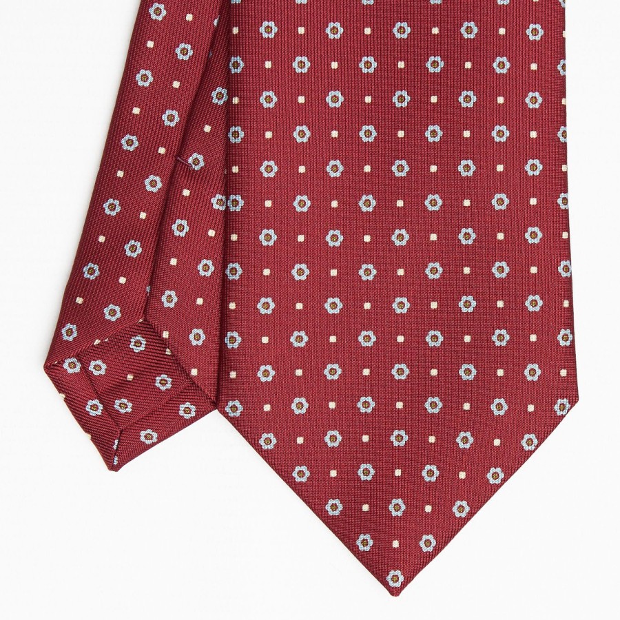 Wholesale E.Marinella Burgundy Sartorial Classic Silk Tie Small Flower Pattern