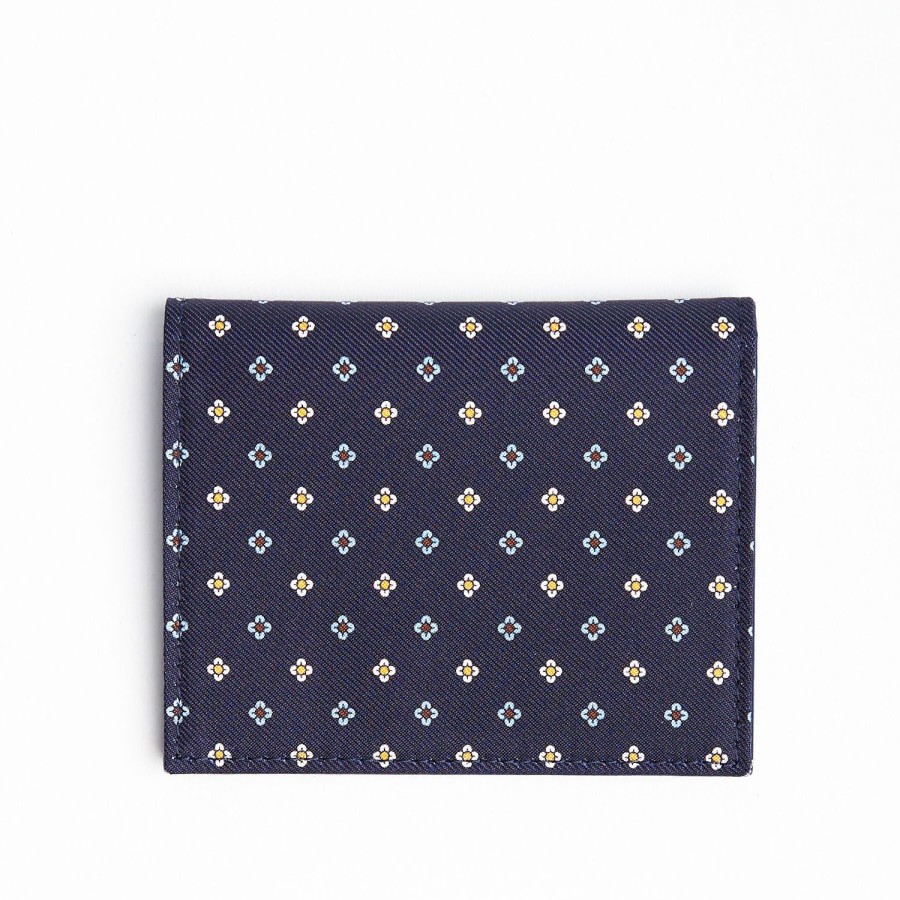 Hot E.Marinella Dark Blue Silk And Leather Folding Card Holder - 10 Compartments