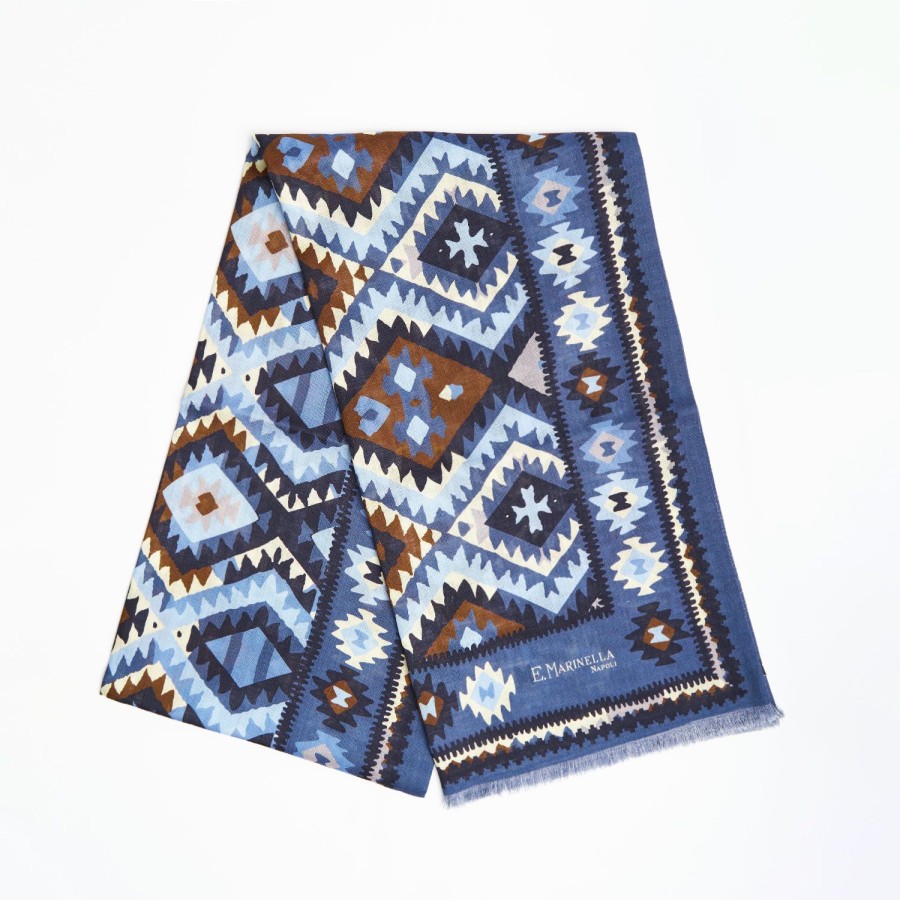 Hot E.Marinella Blue Tubolar Scarf In Wool And Silk