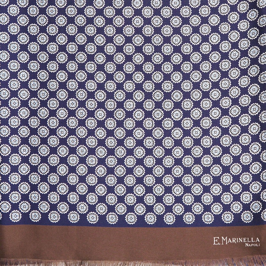 Clearance E.Marinella Midnight Blue And Brown Double Silk Scarf