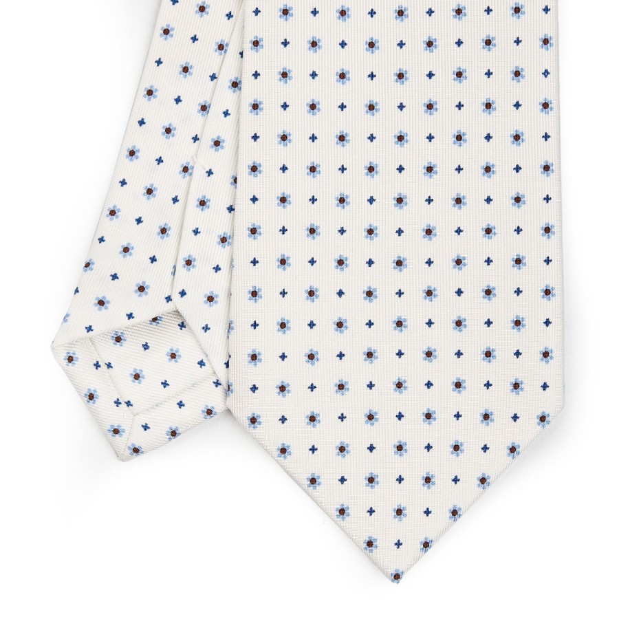 Clearance E.Marinella White Sartorial Classic Silk Tie - Small Flower Pattern