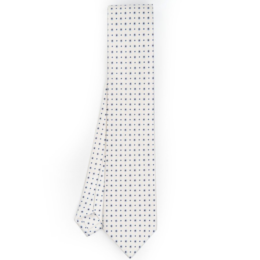 Clearance E.Marinella White Sartorial Classic Silk Tie - Small Flower Pattern