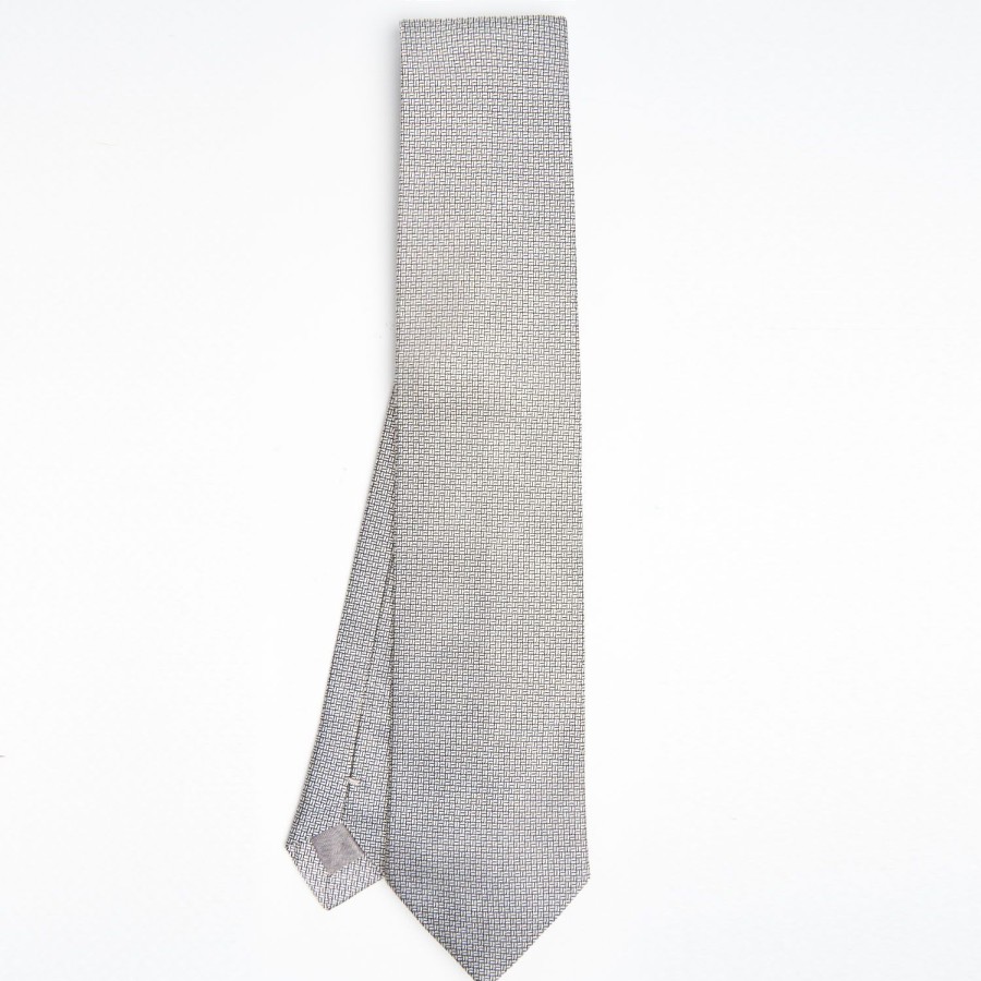 Hot E.Marinella Light Grey Ceremonial Jacquard Silk Tie - Small Geometric Pattern