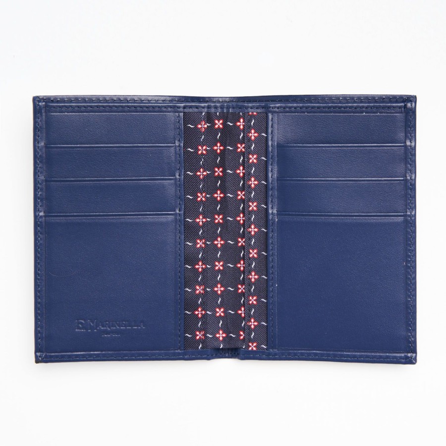 Online E.Marinella Dark Blue Vertical Wallet In Silk And Leather