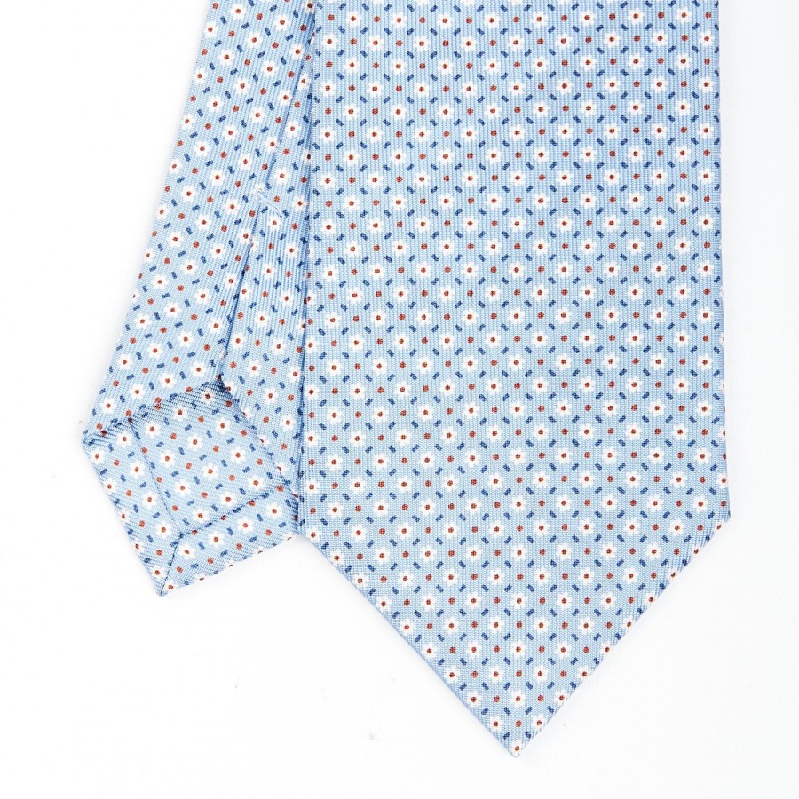 Online E.Marinella Light Blue Sartorial Classic Silk Tie - Small Flower Pattern