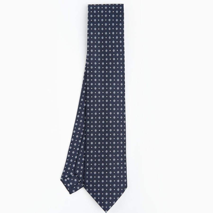 Hot E.Marinella Dark Blue Sartorial Classic Silk Tie - Small Flower Pattern