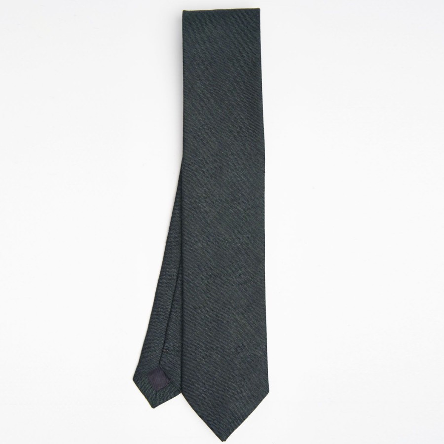 Best E.Marinella Dark Green Sartorial Linen Tie Solid Color