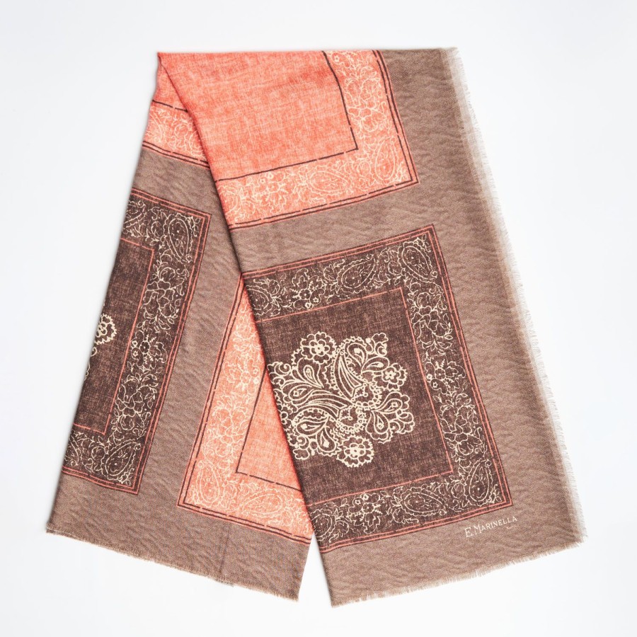 New E.Marinella Taupe Wool And Silk Stole - Alternate Checks