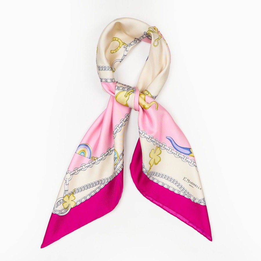 Clearance E.Marinella Fuchsia And Pink Silk Scarf 90 - Luchy Charms