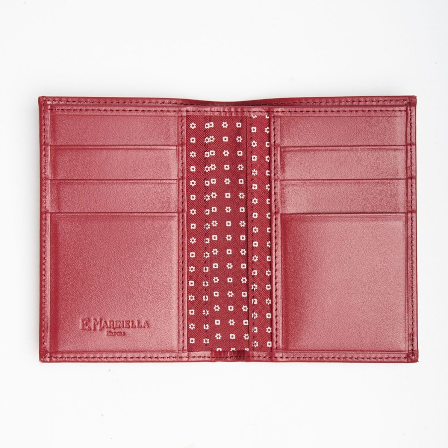 New E.Marinella Burgundy Vertical Wallet In Silk And Leather