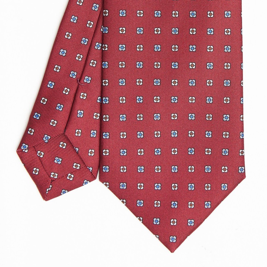 Hot E.Marinella Burgundy Sartorial Classic Silk Tie Small Flower Pattern