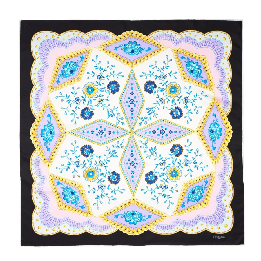 Online E.Marinella Black Silk Scarf 90 Floral Pattern