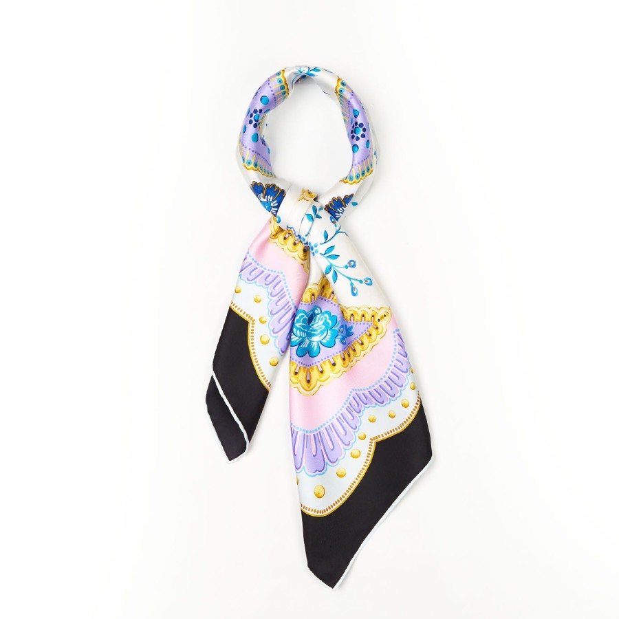 Online E.Marinella Black Silk Scarf 90 Floral Pattern