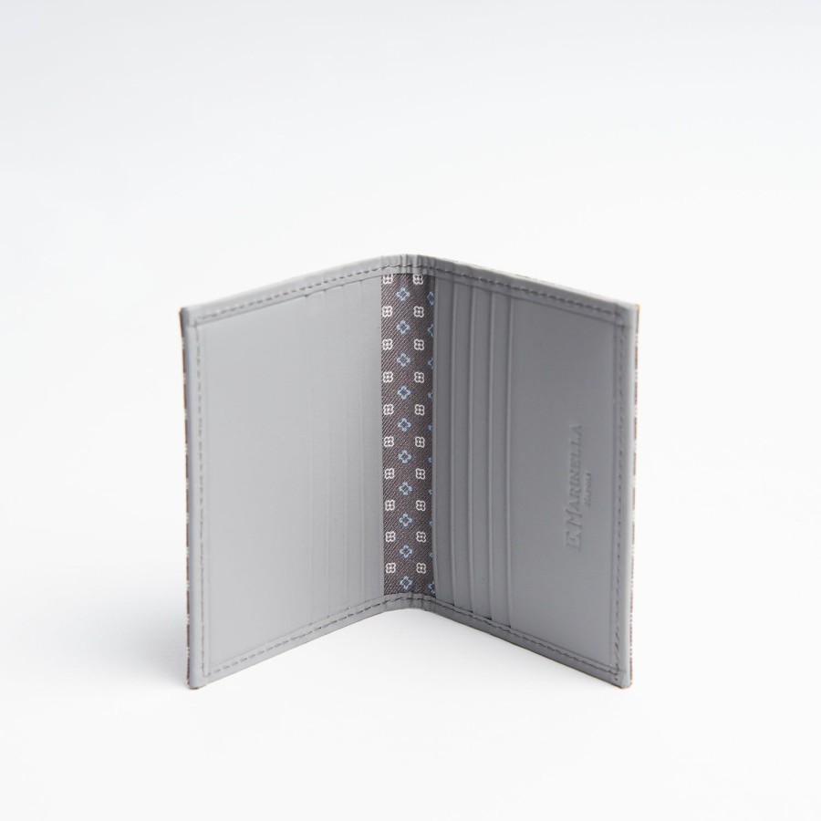 Online E.Marinella Light Grey Leather Folding Card Holder - 10 Compartments