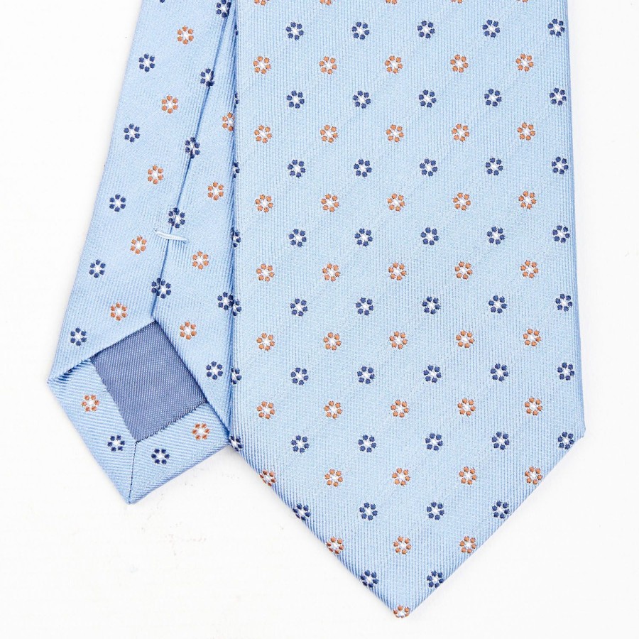 Online E.Marinella Light Blue Sartorial Jacquard Silk Tie - Small Flower Designs