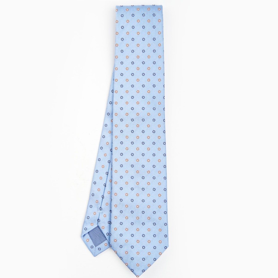 Online E.Marinella Light Blue Sartorial Jacquard Silk Tie - Small Flower Designs