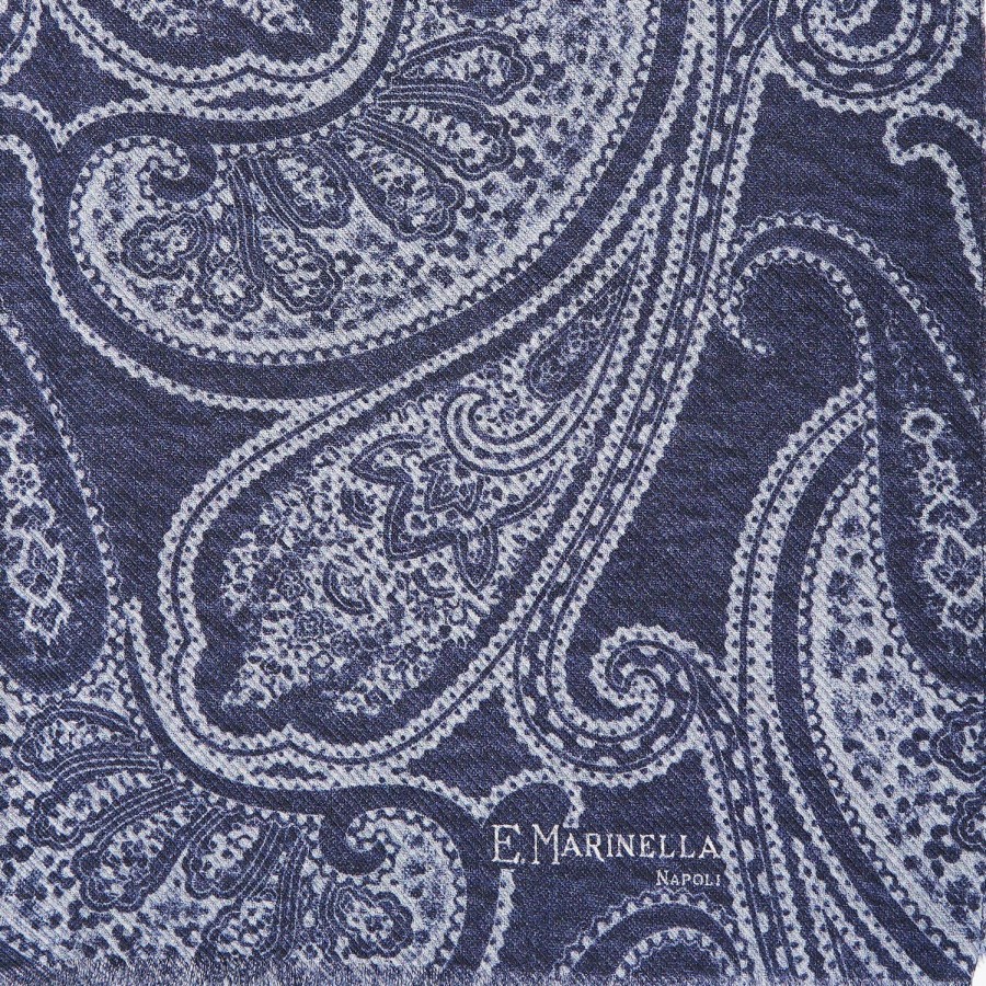 Best E.Marinella Blue Wool Stole - Paisley Pattern