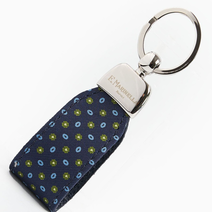 New E.Marinella Dark Blue Keyfob In Silk And Leather