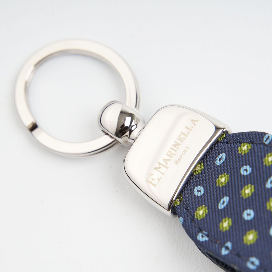 New E.Marinella Dark Blue Keyfob In Silk And Leather