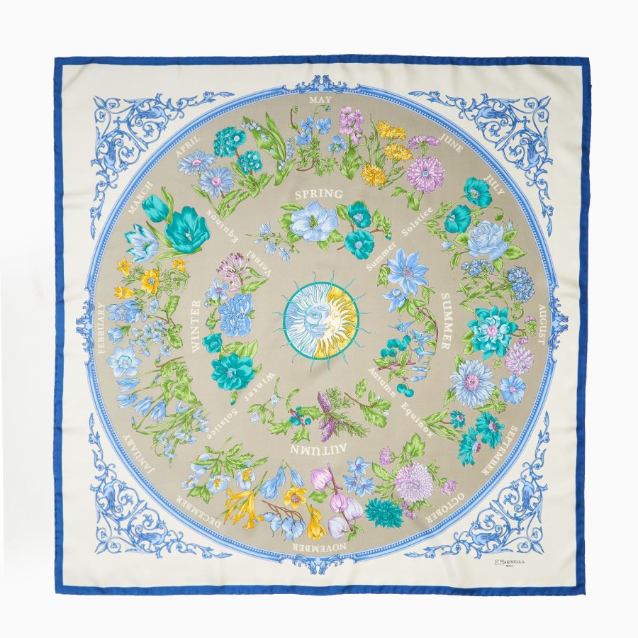 Online E.Marinella Light Green Silk Scarf 90 - The Wheel Of Seasons