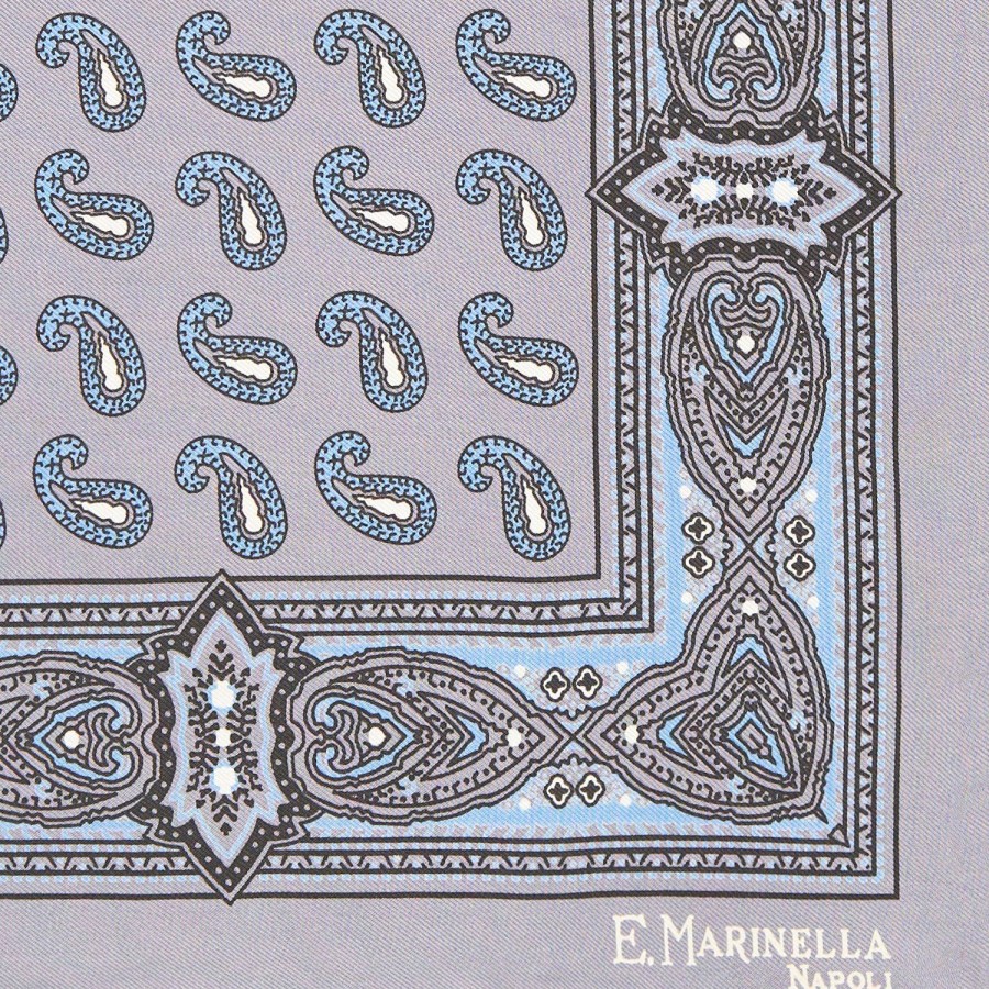 Wholesale E.Marinella Grey Hand-Printed Silk Pocket Square - Paisley Pattern