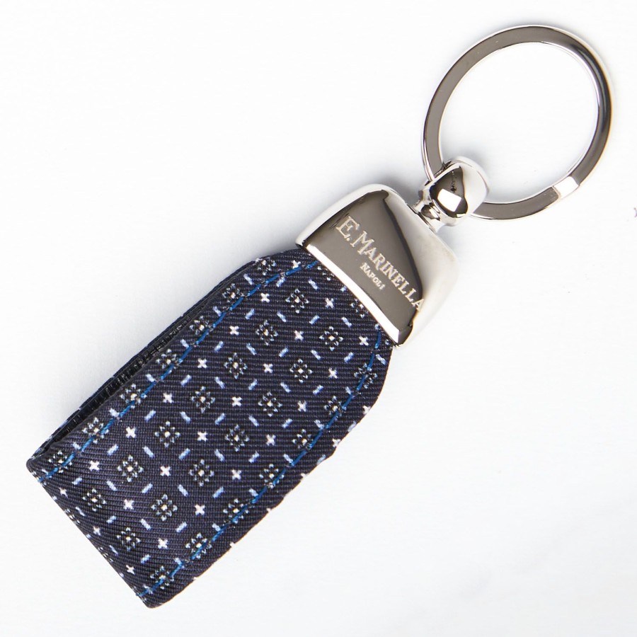 Online E.Marinella Dark Blue Keyfob In Silk And Leather