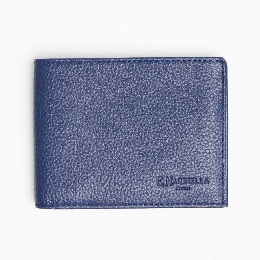 New E.Marinella Blue Hammered Leather Horizontal Wallet