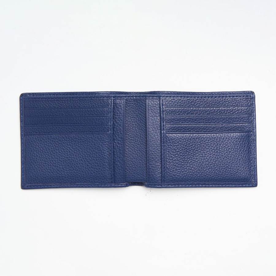 New E.Marinella Blue Hammered Leather Horizontal Wallet