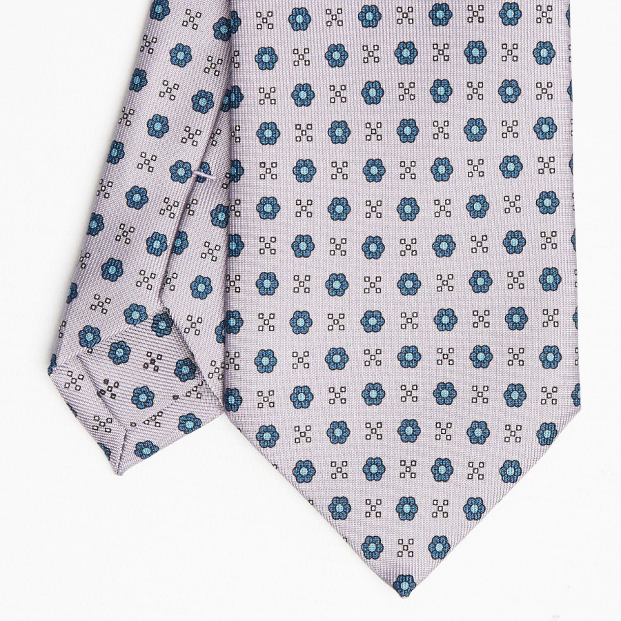 Online E.Marinella Light Grey Sartorial Classic Silk Tie Small Flower Pattern