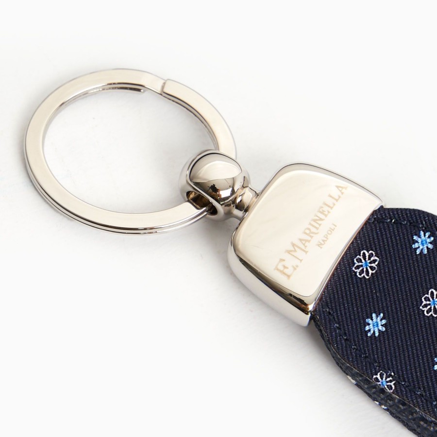 Online E.Marinella Dark Blue Keyfob In Silk And Leather