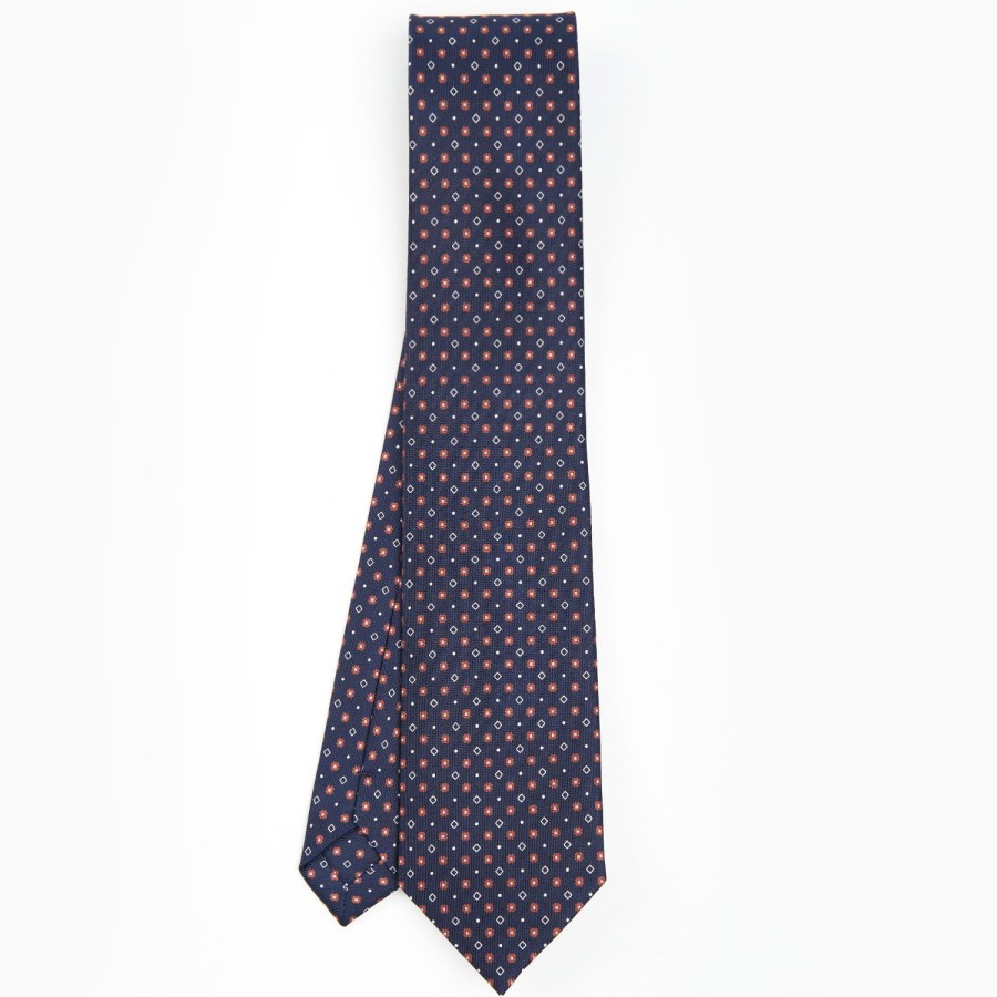 New E.Marinella Dark Blue Sartorial Classic Silk Tie - Small Flower Designs