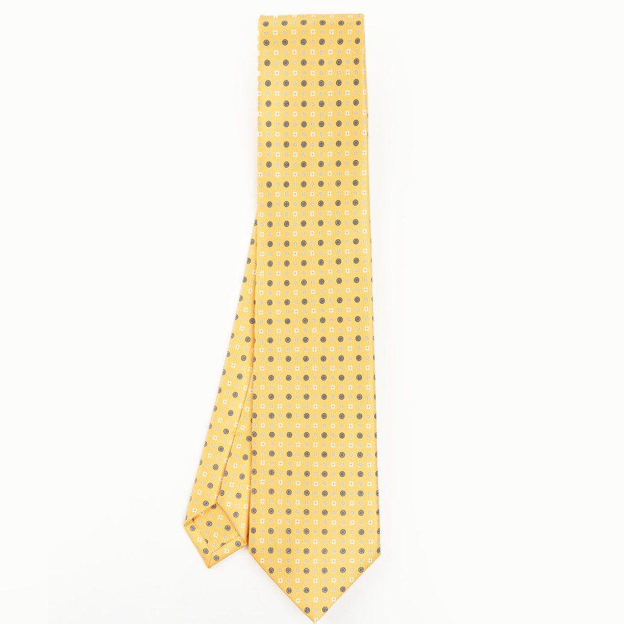 Best E.Marinella Yellow Sartorial Classic Silk Tie - Small Flower Pattern