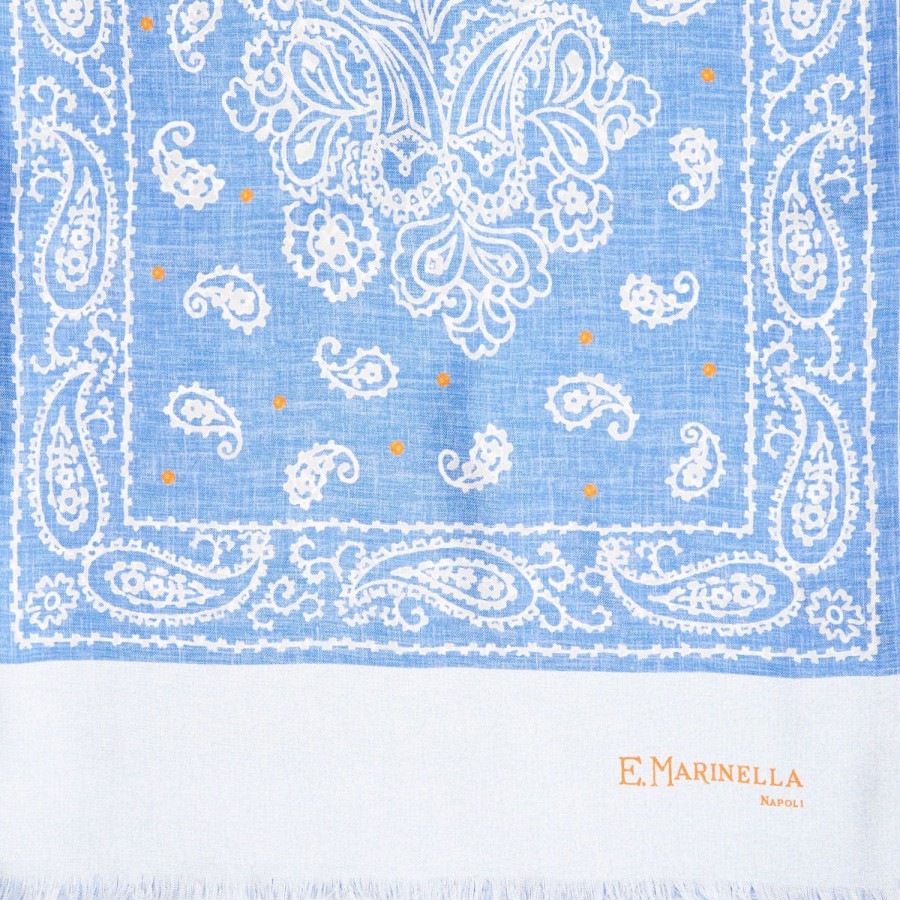 Hot E.Marinella Dark And Light Blue Double Silk Scarf Paisley Pattern