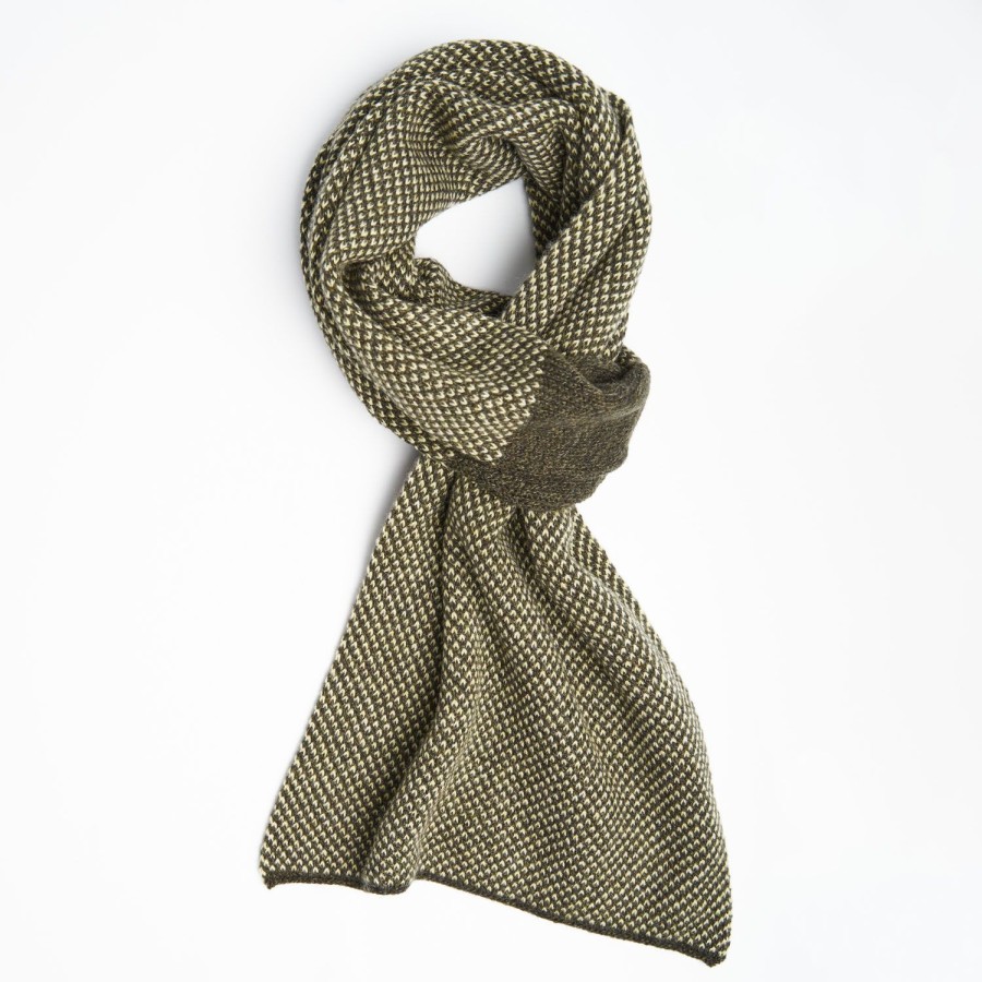 New E.Marinella Dark Green And Beige Cashmere Neck Warmer