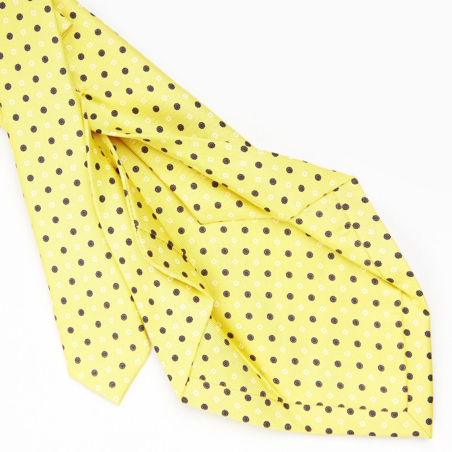 New E.Marinella Yellow 5 Fold Sartorial Silk Tie - Small Flower Pattern