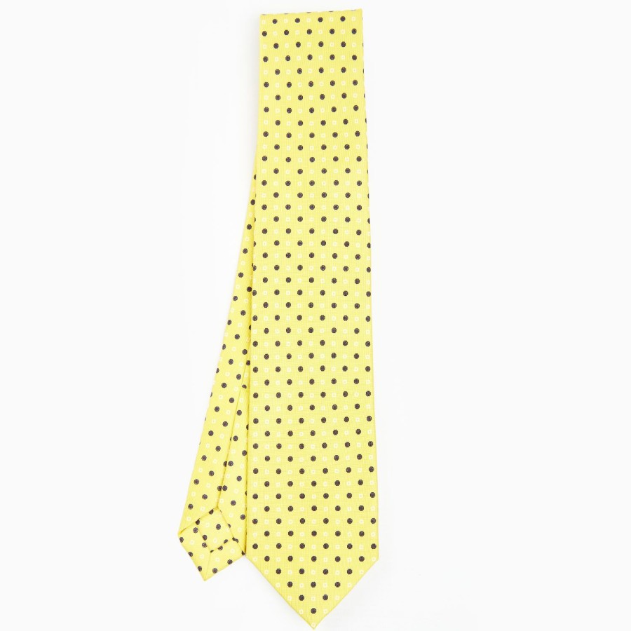 New E.Marinella Yellow 5 Fold Sartorial Silk Tie - Small Flower Pattern