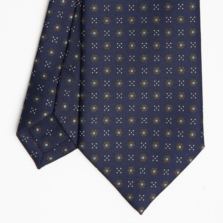 Online E.Marinella Dark Blue Sartorial Classic Silk Tie Small Flower Pattern