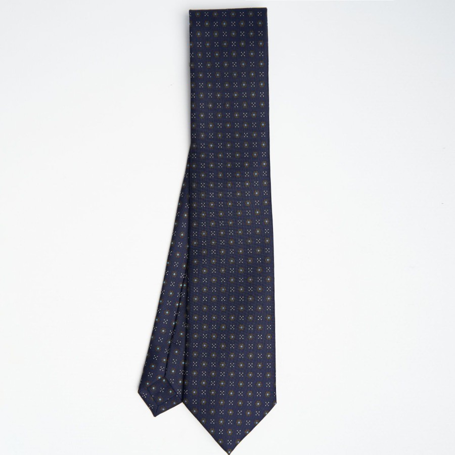 Online E.Marinella Dark Blue Sartorial Classic Silk Tie Small Flower Pattern