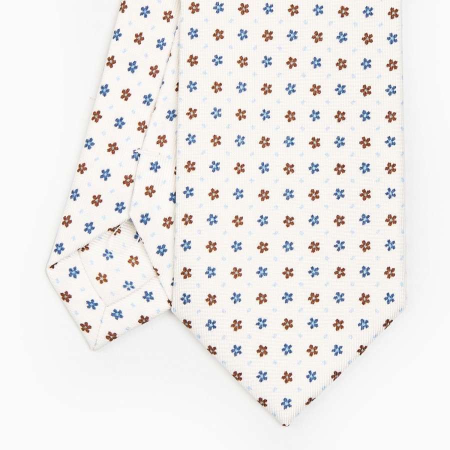 Hot E.Marinella White Sartorial 7 Cm Silk Tie - Small Flower Pattern